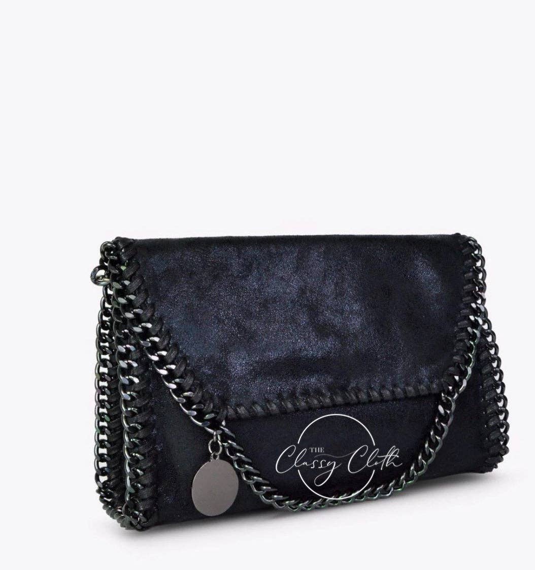 Monica Metal Chain Crossbody Clutch Bag - Black