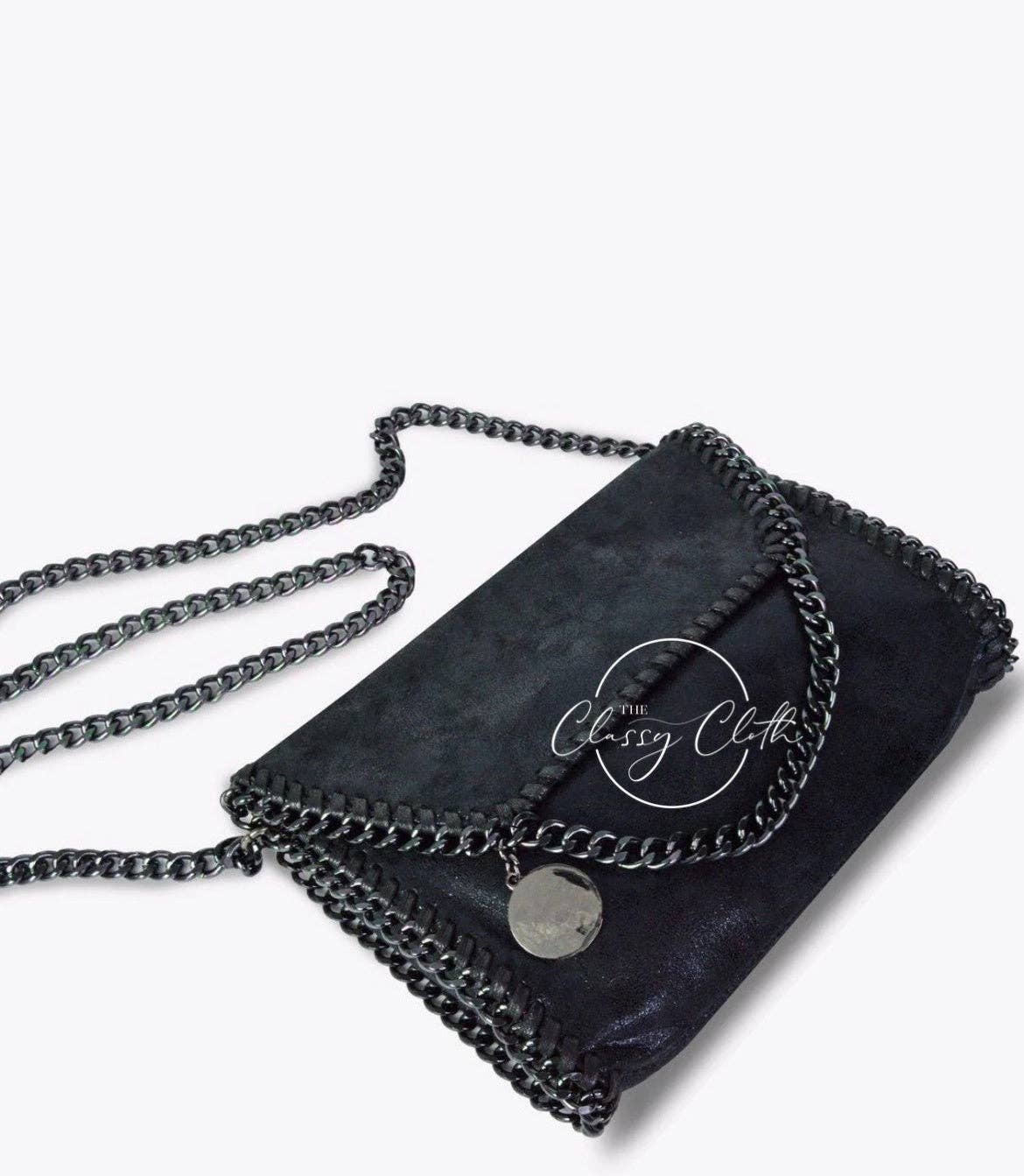 Monica Metal Chain Crossbody Clutch Bag - Black