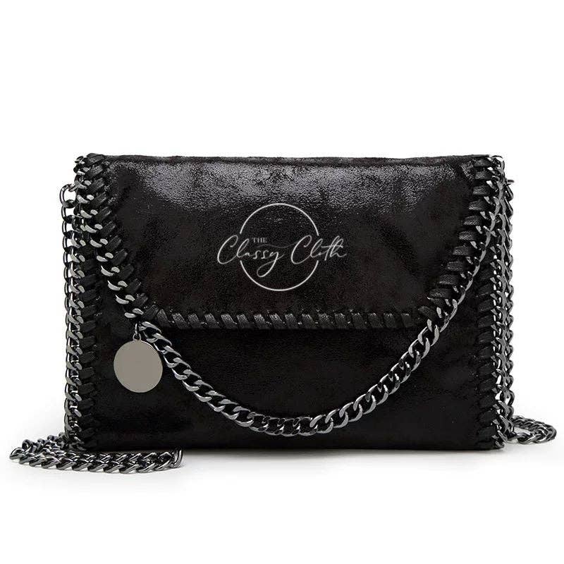 Monica Metal Chain Crossbody Clutch Bag - Black
