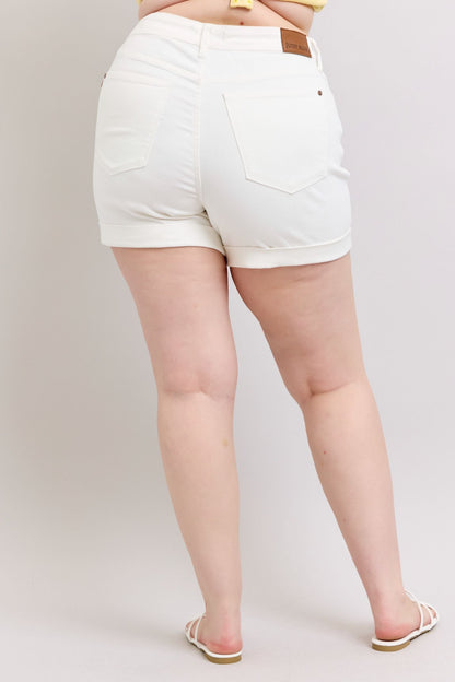 Ainsley High Rise Double Roll Cuffed Shorts in White