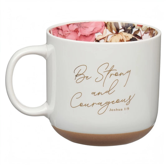 Mug White Floral Strong & Courageous Josh. 1:9