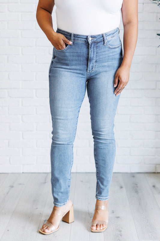 Justine High Rise Control Top Contrast Wash Skinny Jeans