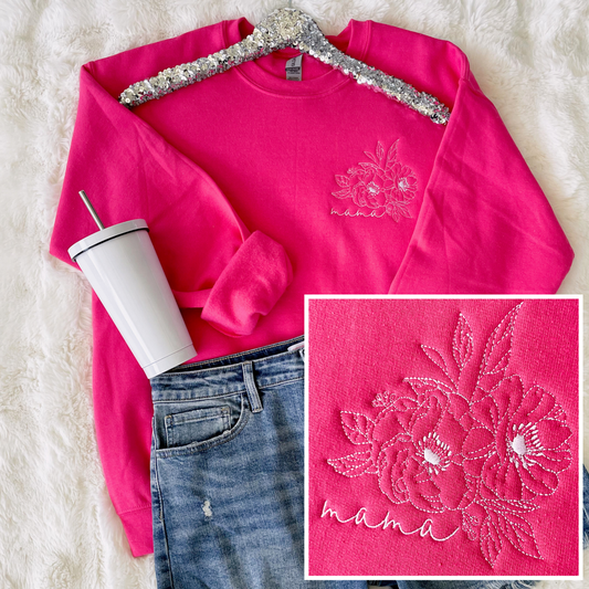 PREORDER: Floral Sketch Mama Embroidered Sweatshirt in Assorted Colors