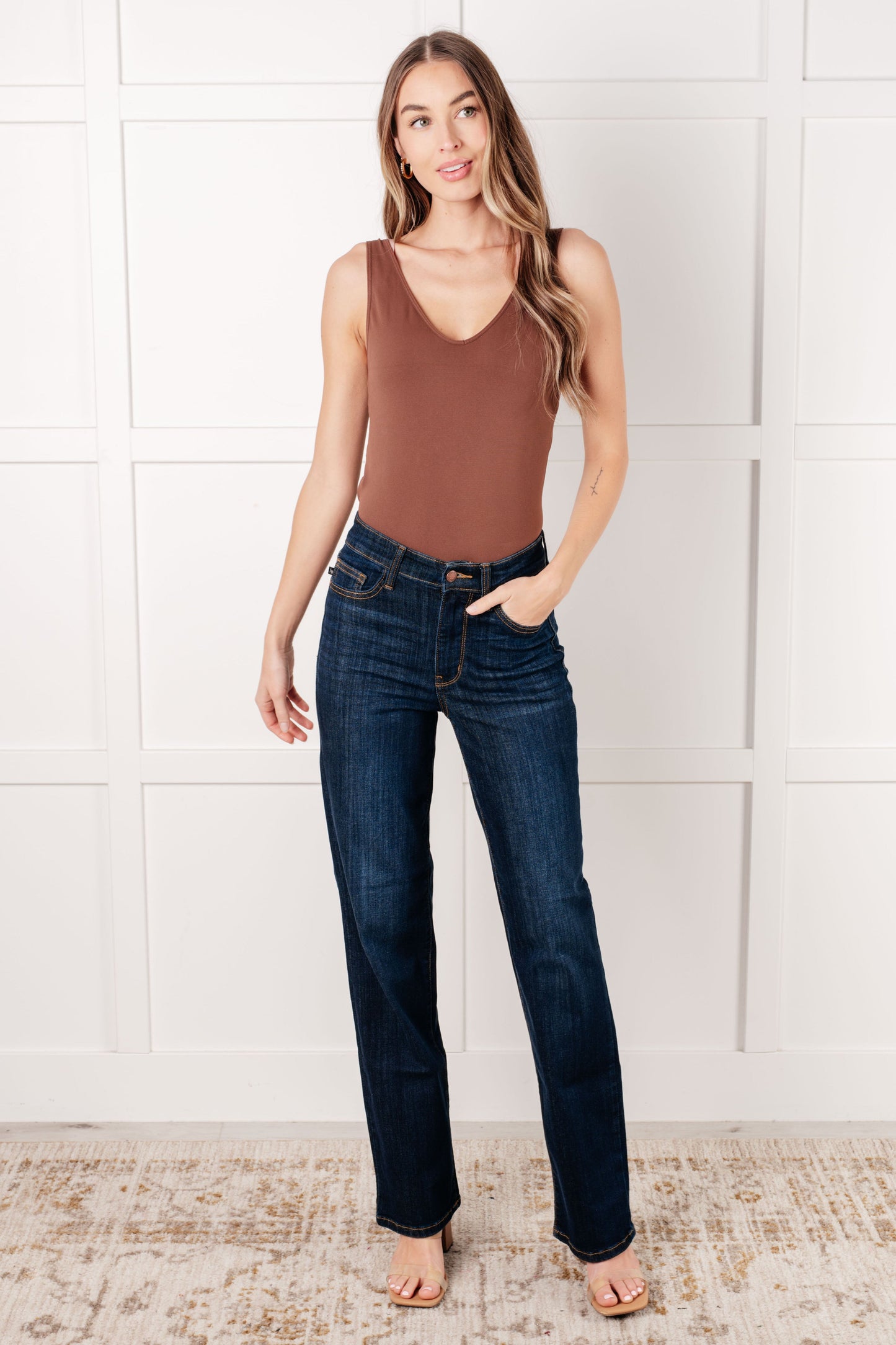 Alaina High Rise Classic Straight Jeans