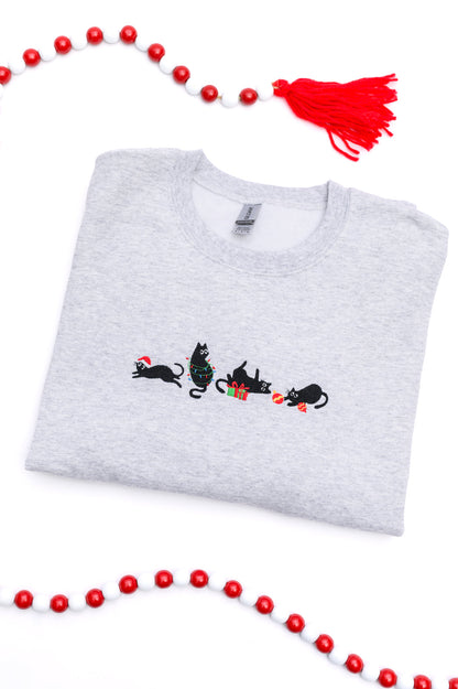 PREORDER: Christmas Cats Embroidered Sweatshirt