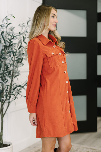 Clever in Corduroy Shirt Dress