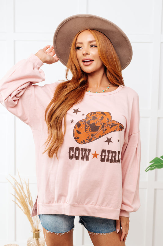 CowGirl Graphic Pullover in Dusty Pink