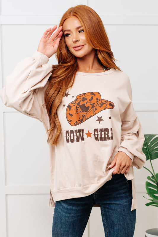 CowGirl Graphic Pullover in Stone