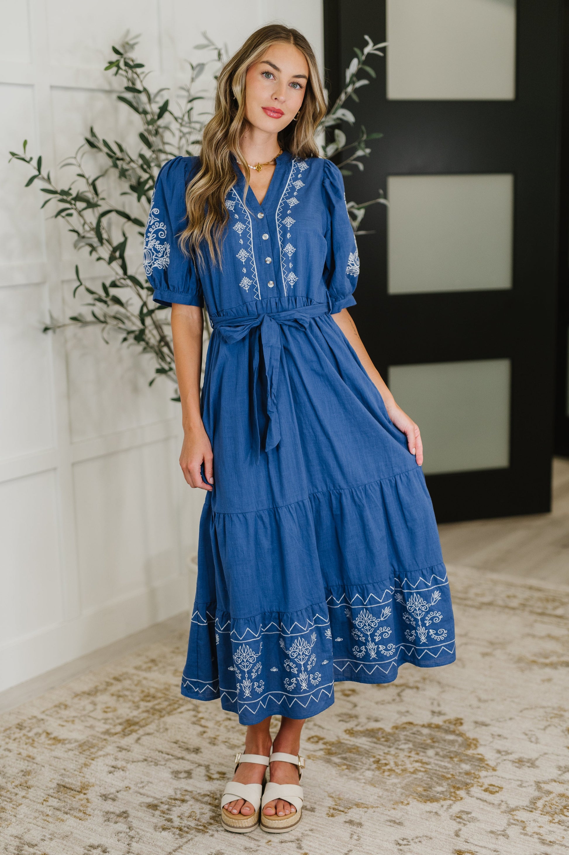Delicate Devotion Puff Sleeve Dress in Blue Country Blossom Boutique Delicate Devotion Puff Sleeve Dress in Blue Country Blossom Boutique