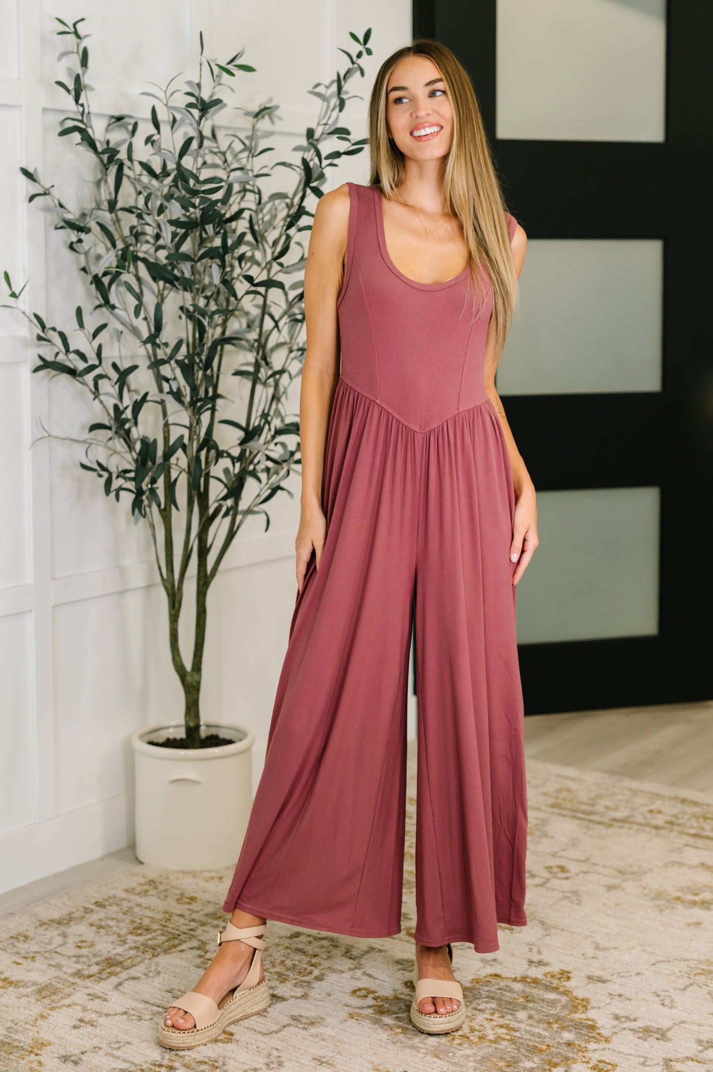 Head to Toe Whoa Gathered Wide Leg Jumpsuit in Mauve