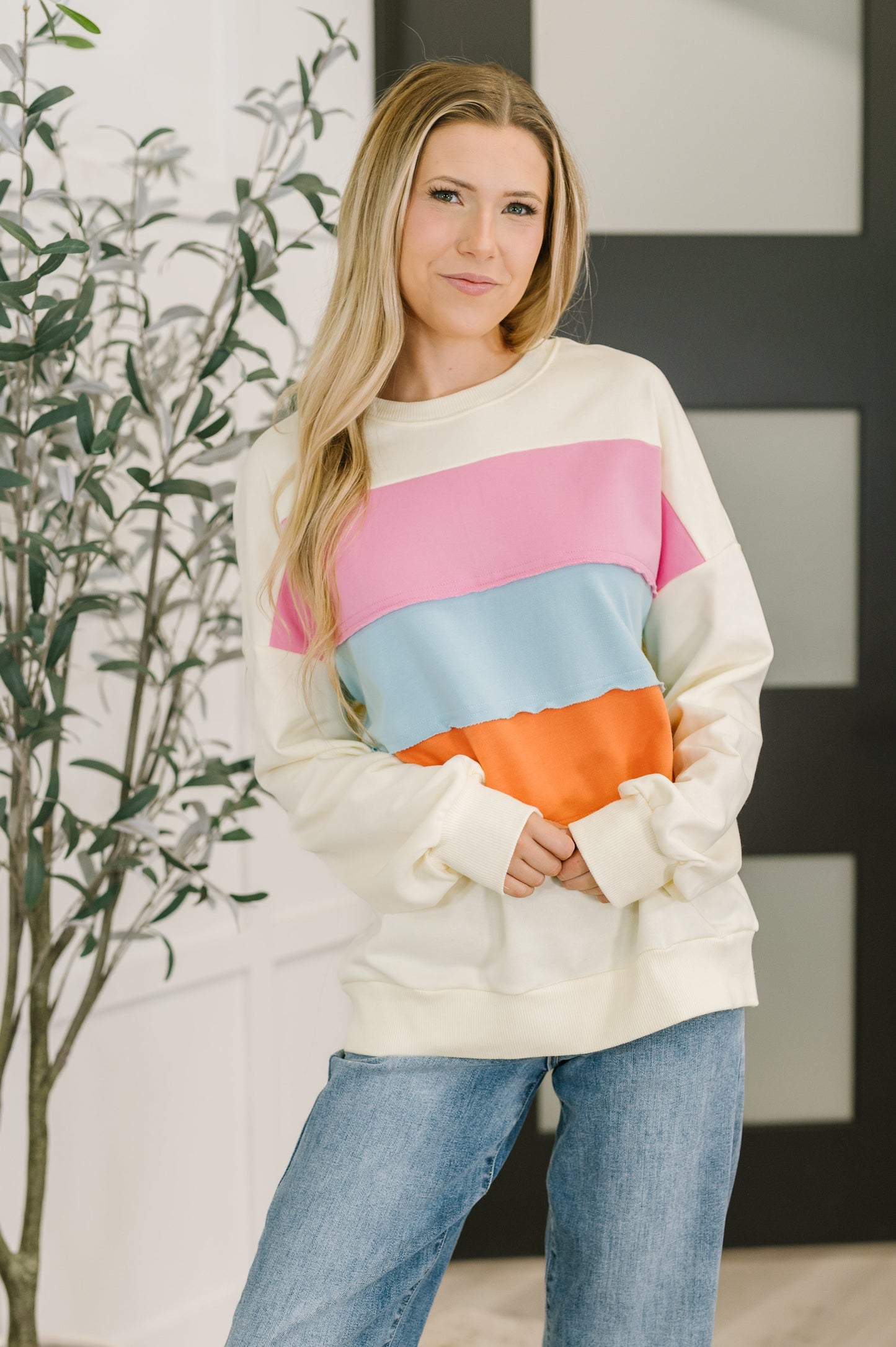 Humor Me Color Block Relaxed Pullover