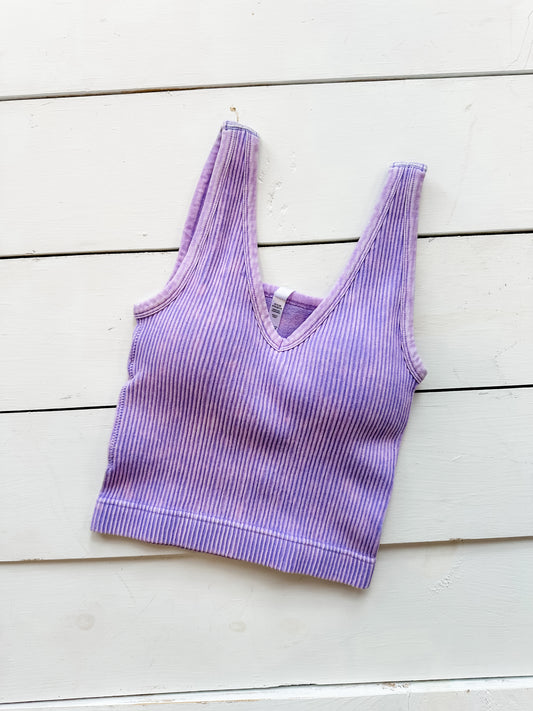 Ribbed Cropped Top with Padding-Lavender