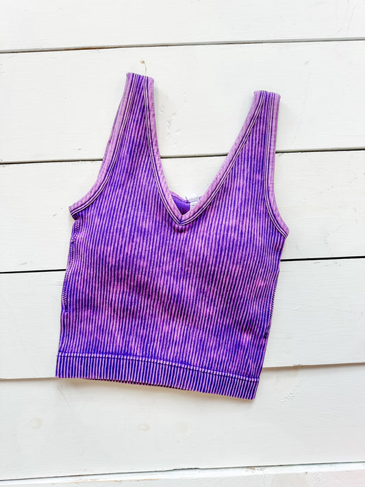 Ribbed Cropped Top with Padding-Purple