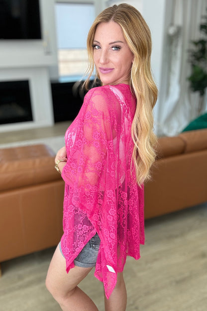 Good Days Ahead Lace Kimono In Fuchsia