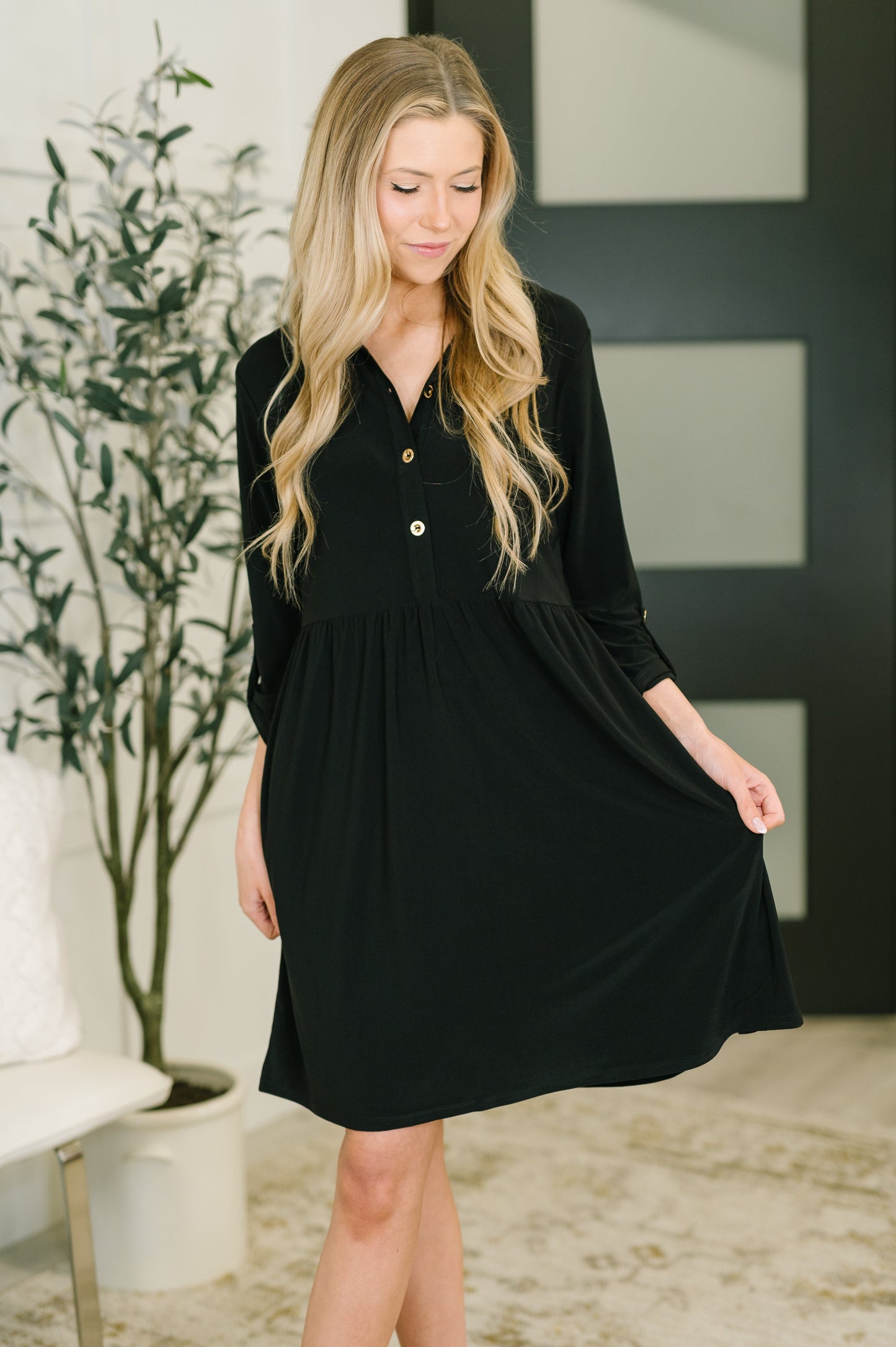 Inspire Collared Neck Dress in Black