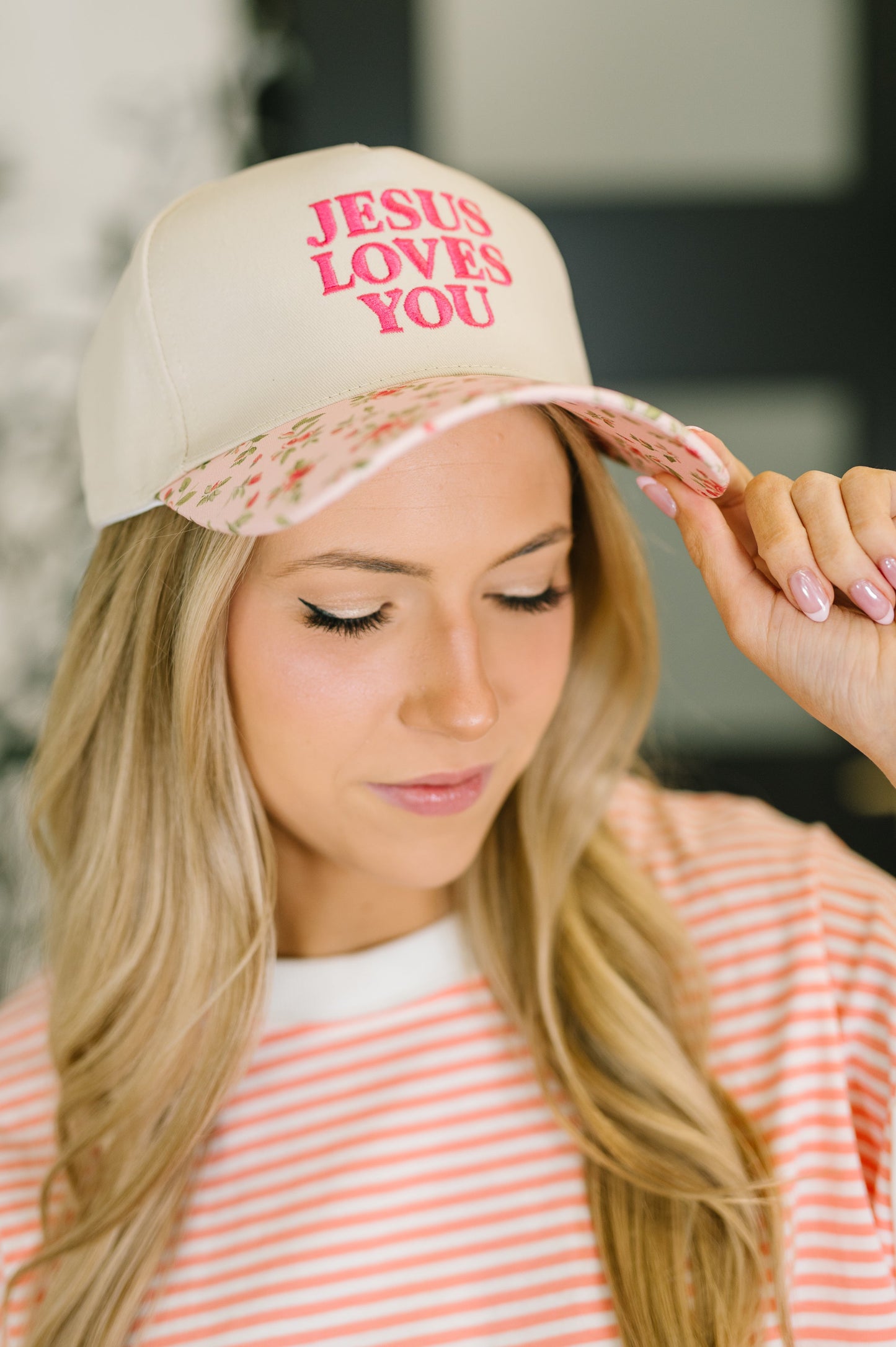 Jesus Loves You Canvas Floral Hat