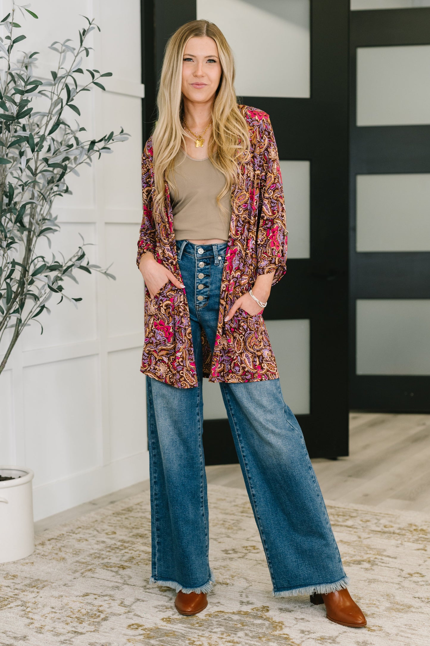 Lizzy Cardigan in Chocolate Paisley