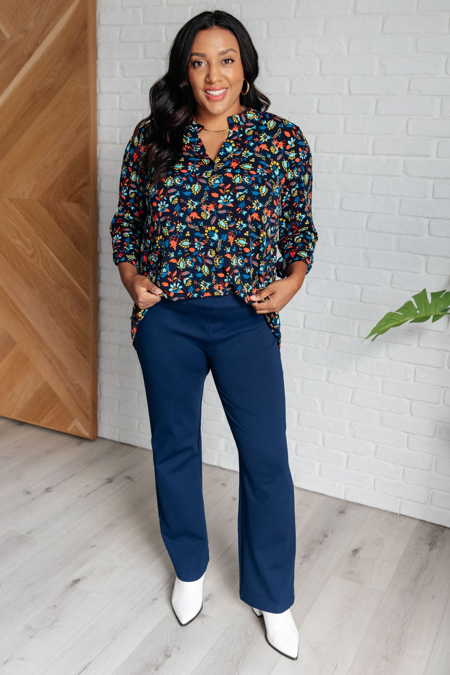 Lizzy Top in Navy and Teal Multi Floral