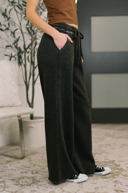 Nights Like This High Waist Palazzo Sweats in Ash Black