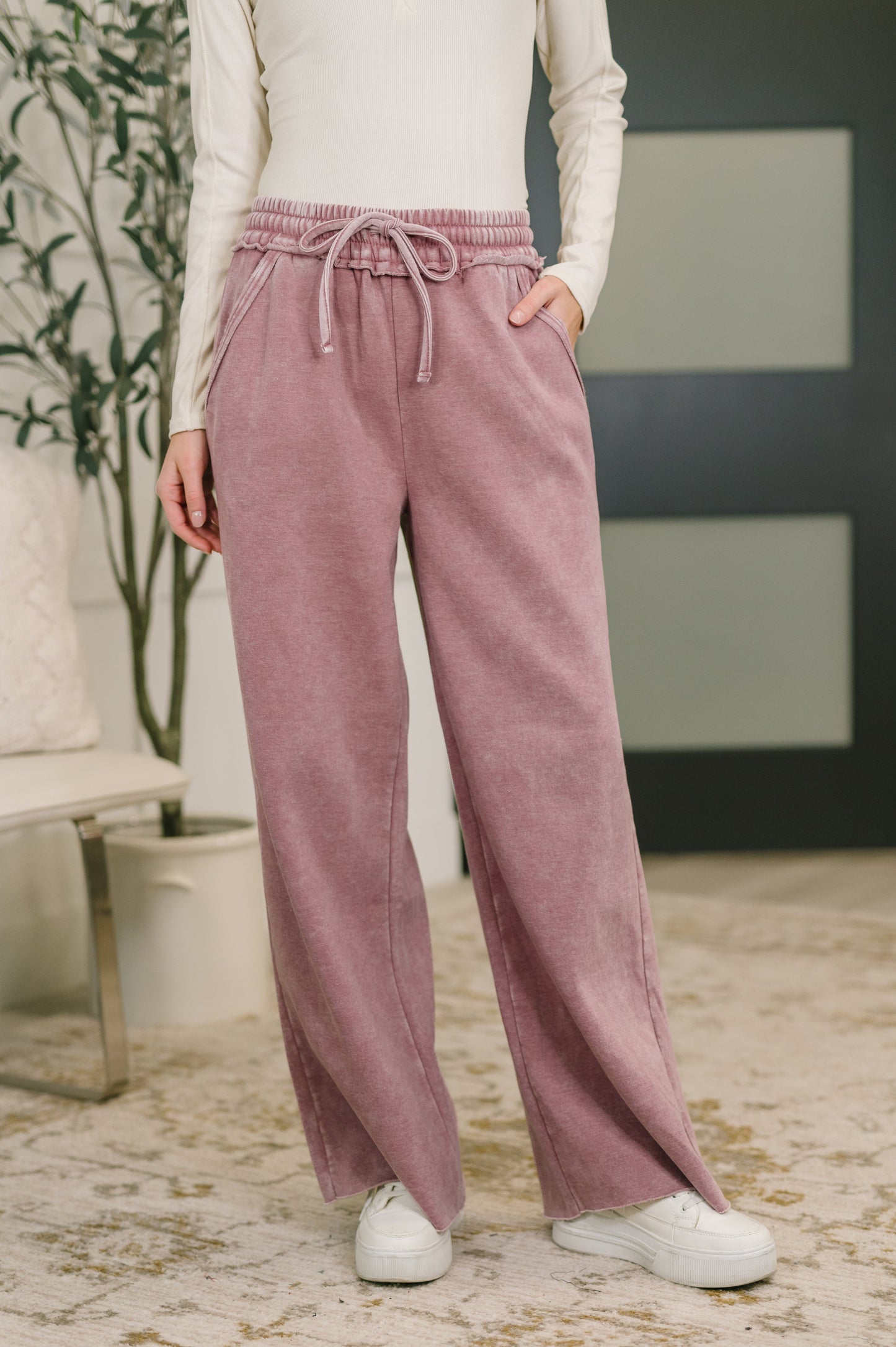 Nights Like This High Waist Palazzo Sweats in Light Rose