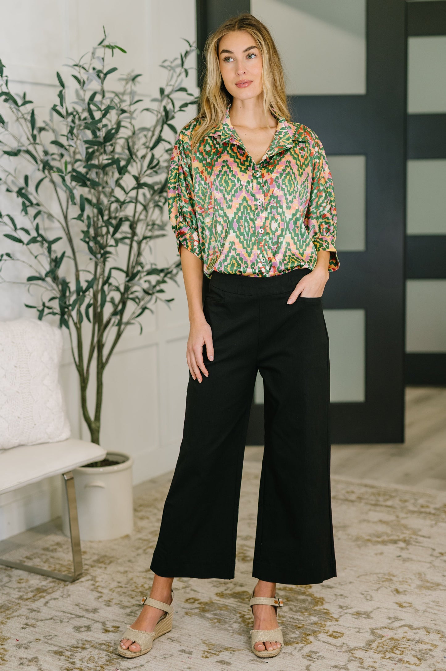 Only Pair High Waisted Wide Leg Bottoms in Black