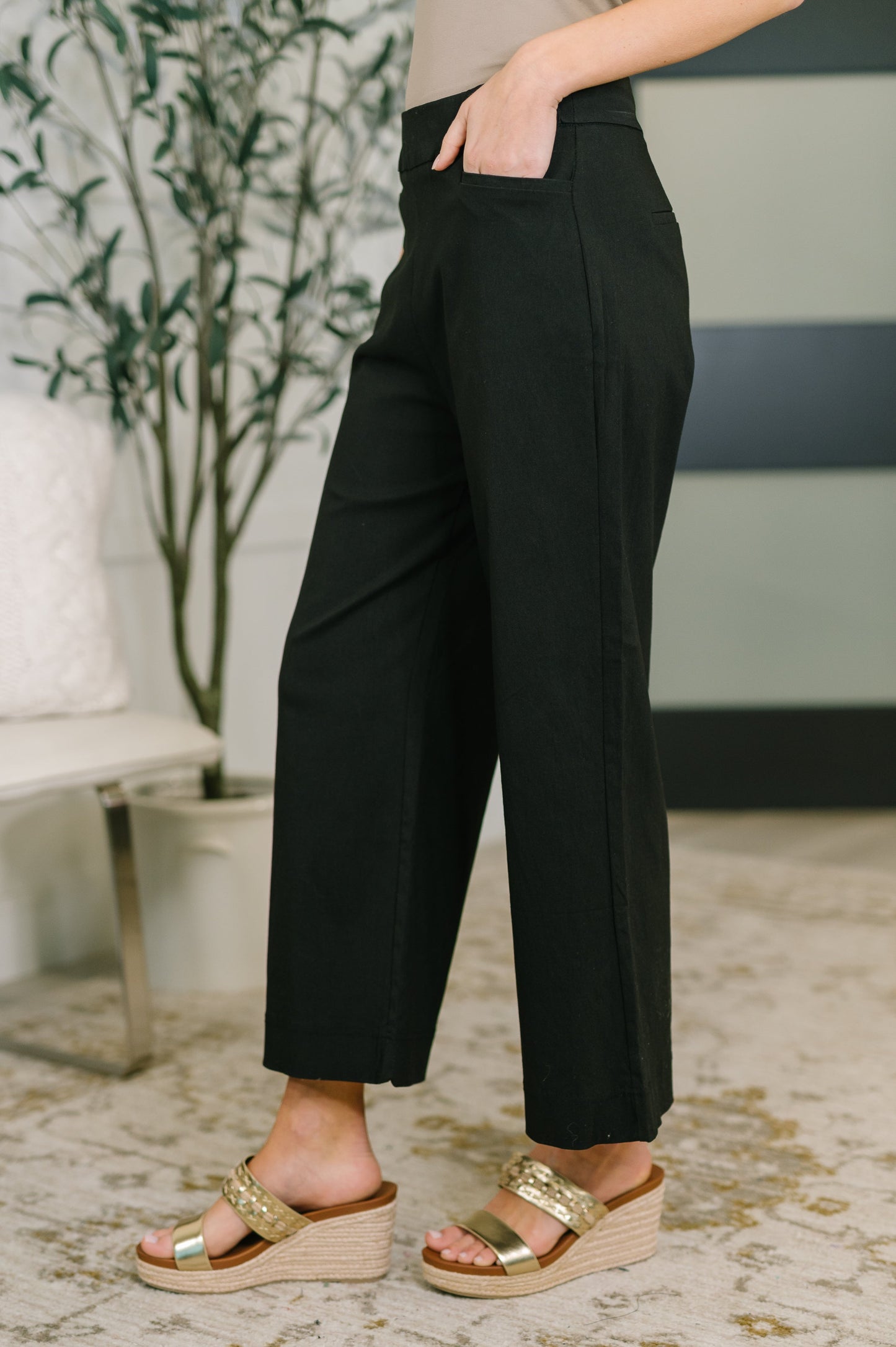 Only Pair High Waisted Wide Leg Bottoms in Black