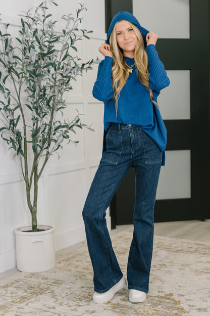 Running Late Hooded Long Sleeve in Light Navy