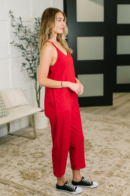 Totally Me Spaghetti Strap Jumpsuit Ruby