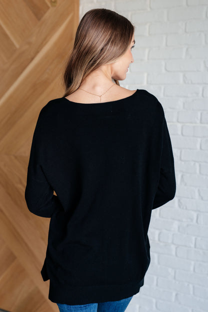 V-Neck Front Seam Sweater in Black