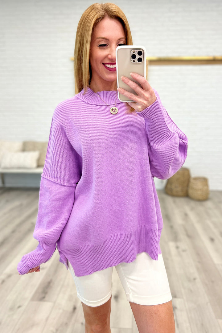 Margot Side Slit Oversized Sweater in Lavender