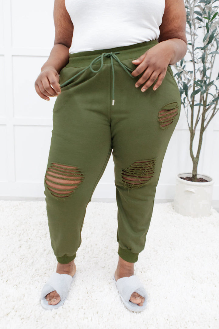 OLD Kick Back Distressed Joggers In Olive