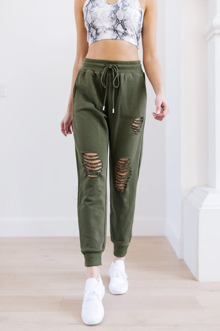 OLD Kick Back Distressed Joggers In Olive
