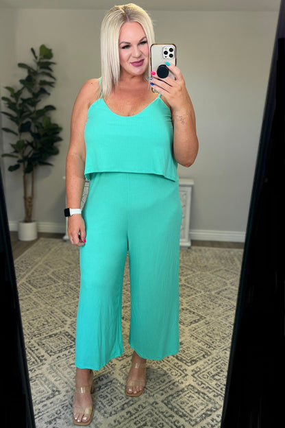 Ribbed Double Layer Jumpsuit in Mint